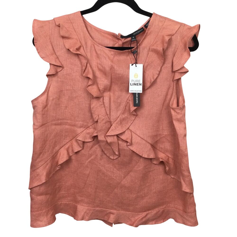 Harve Bernard Prairie Pure Linen Romantic Lagenlook Minimalist Round Neck Top M